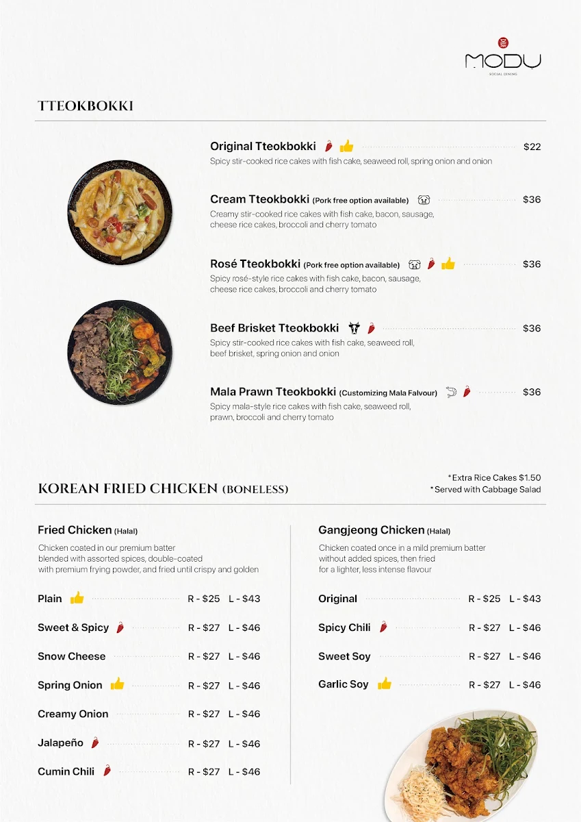 Menu, MODU Social Dining