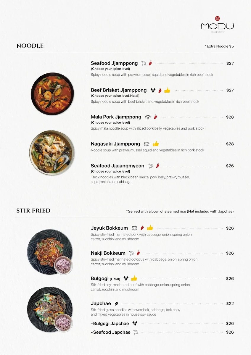 Menu, MODU Social Dining