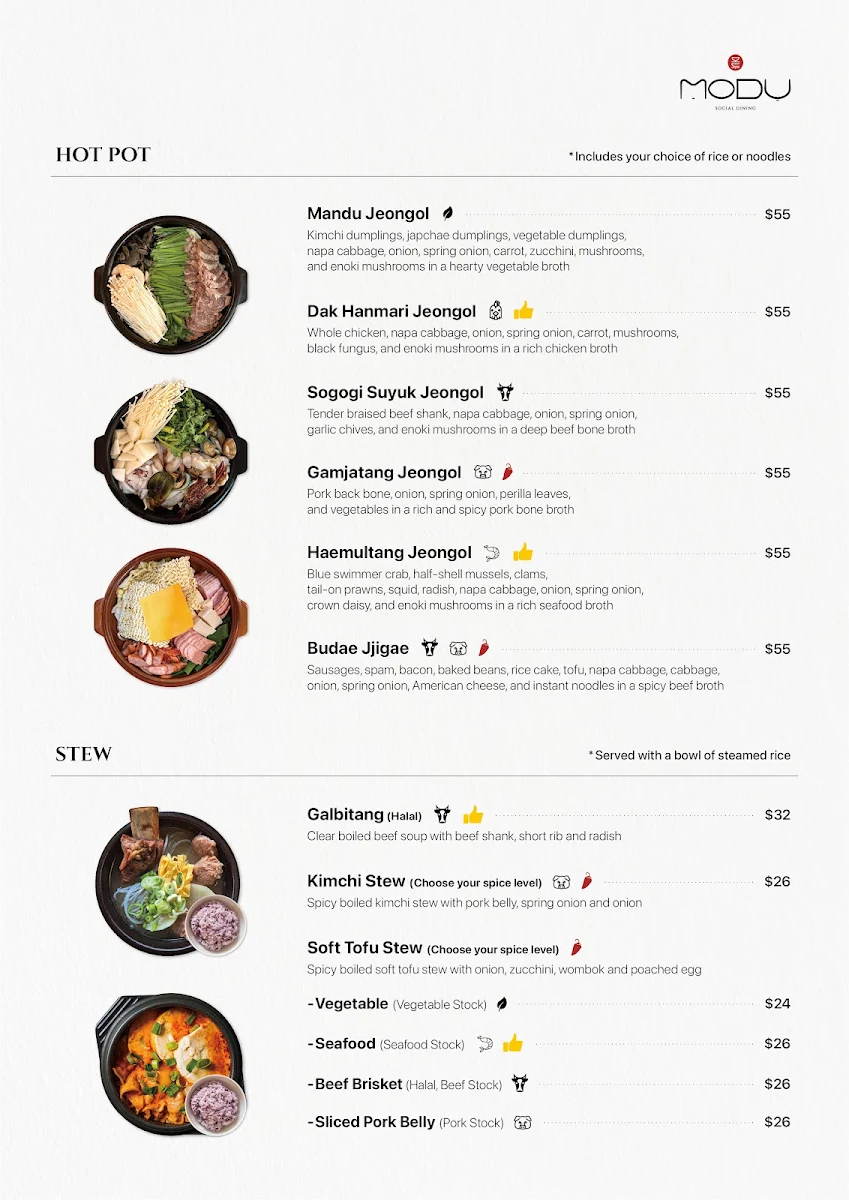 Menu, MODU Social Dining