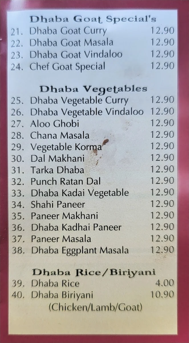 Menu, Anshumann Da Dhaba - Clayton
