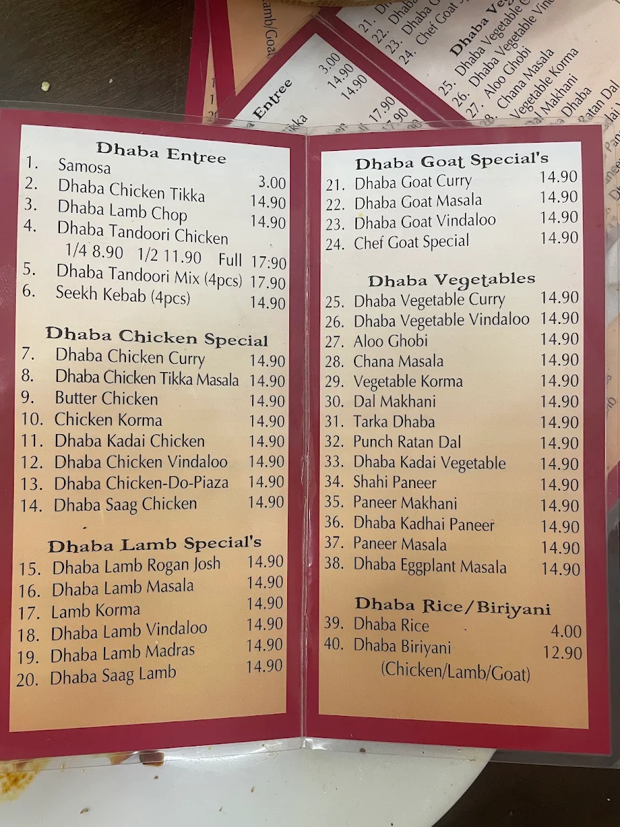 Menu, Anshumann Da Dhaba - Clayton