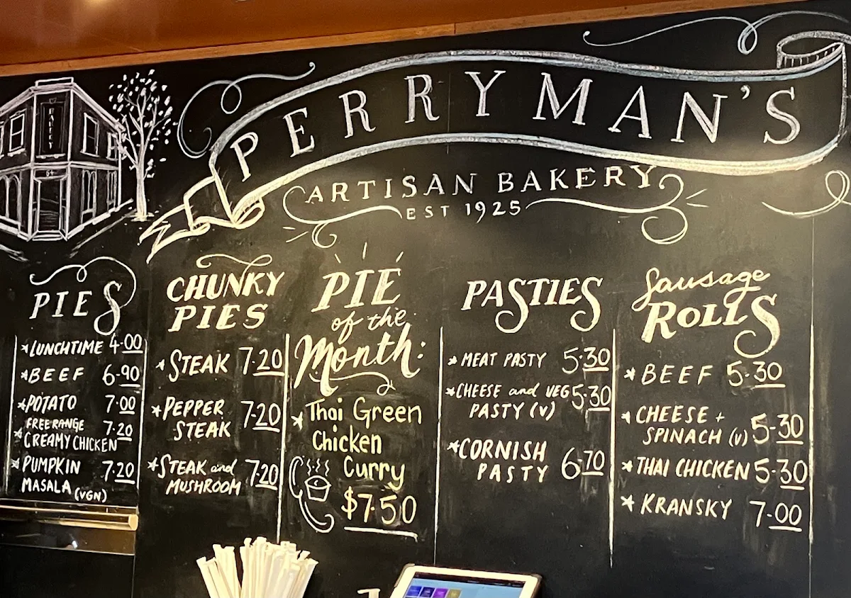 Menu, Perrymans Bakery