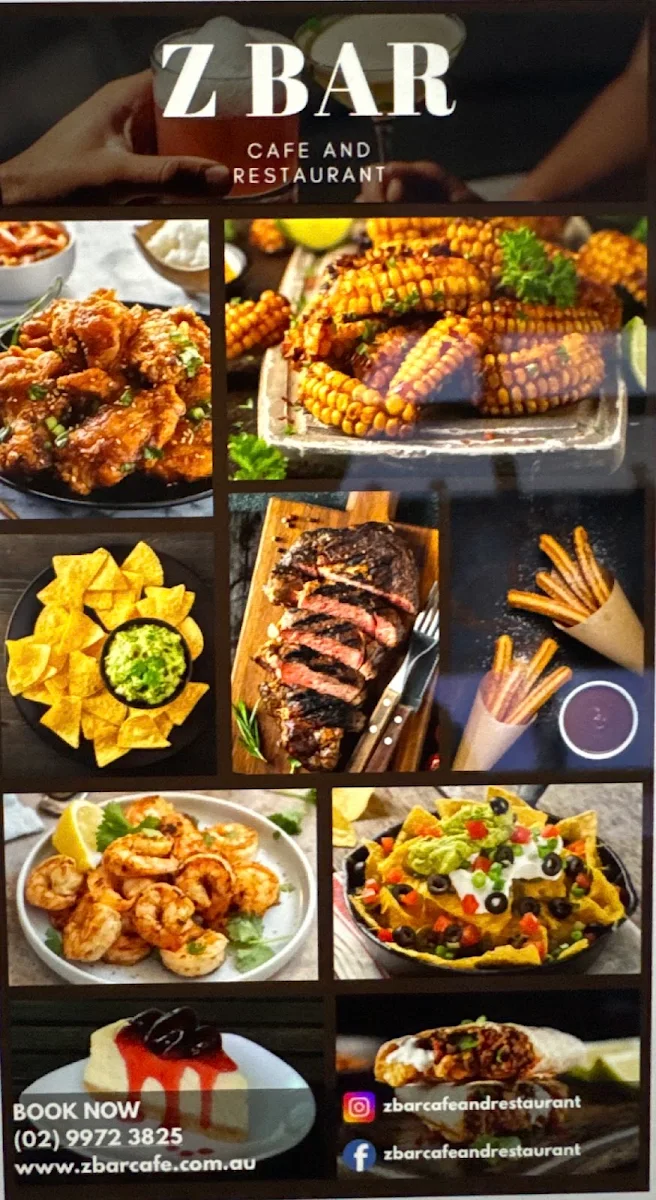 Menu, Zbar & Restaurant Collaroy Plateau