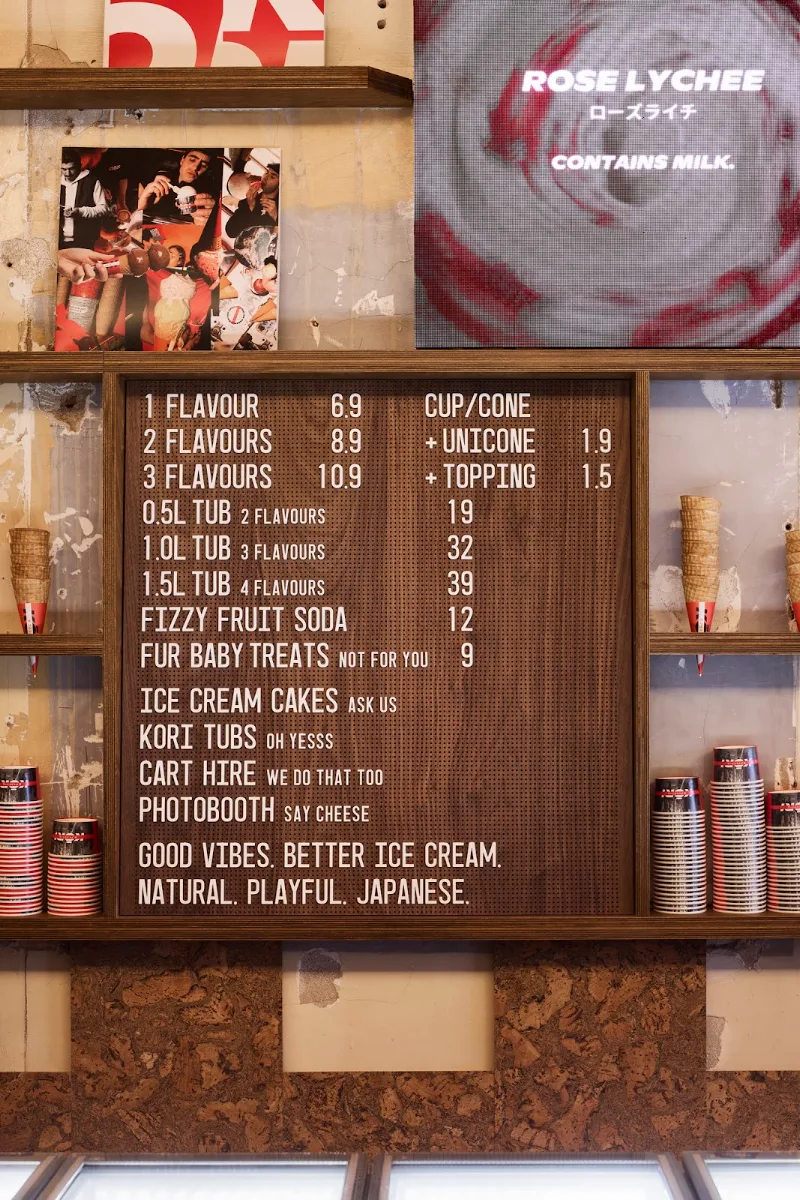 Menu, Kōri Ice Cream Windsor