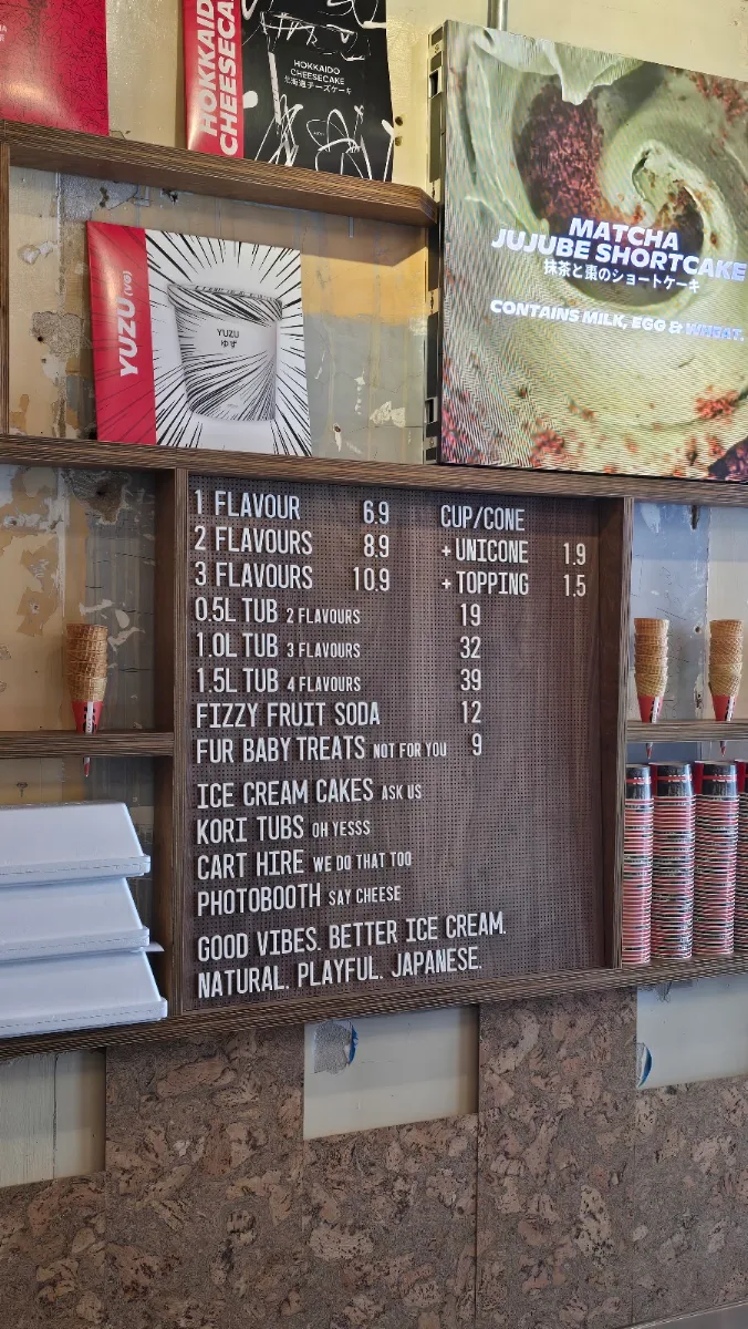 Menu, Kōri Ice Cream Windsor