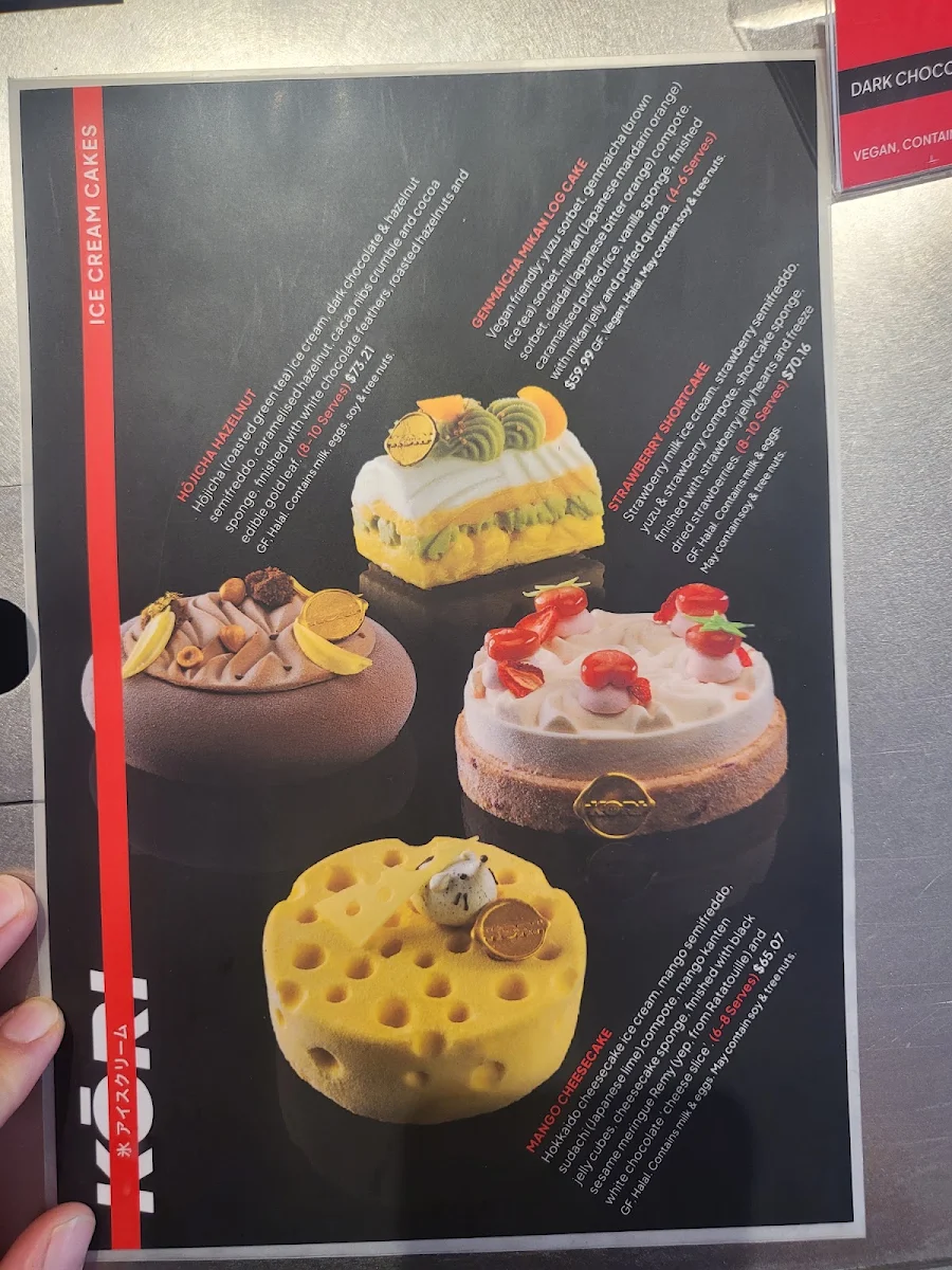 Menu, Kōri Ice Cream Windsor