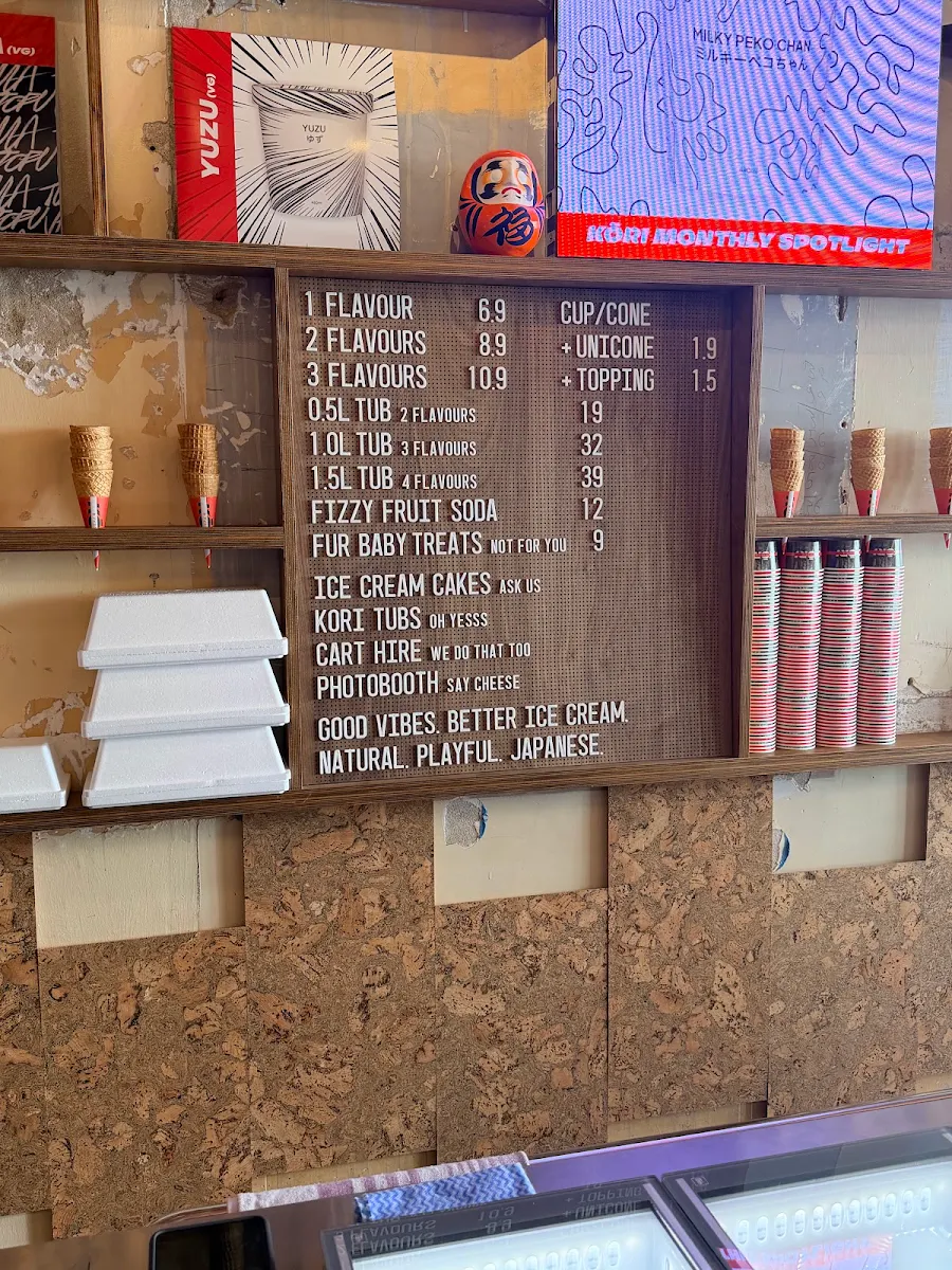 Menu, Kōri Ice Cream Windsor