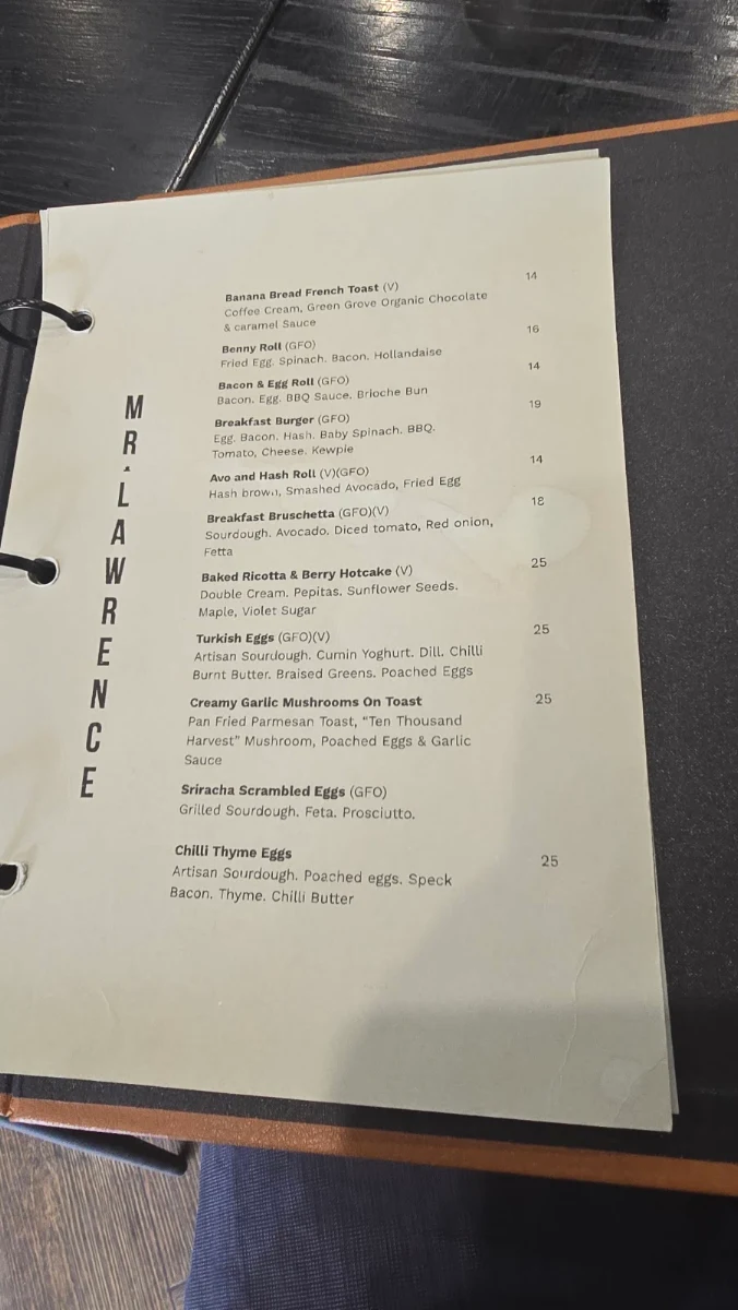 Menu, MR. LAWRENCE