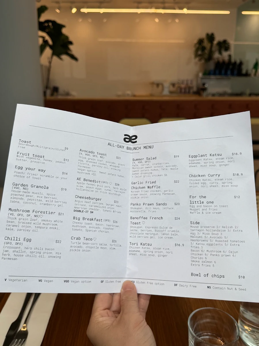 Menu, ae Melbourne