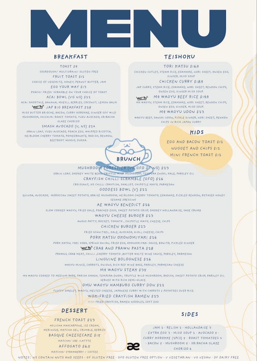 Menu, ae Melbourne