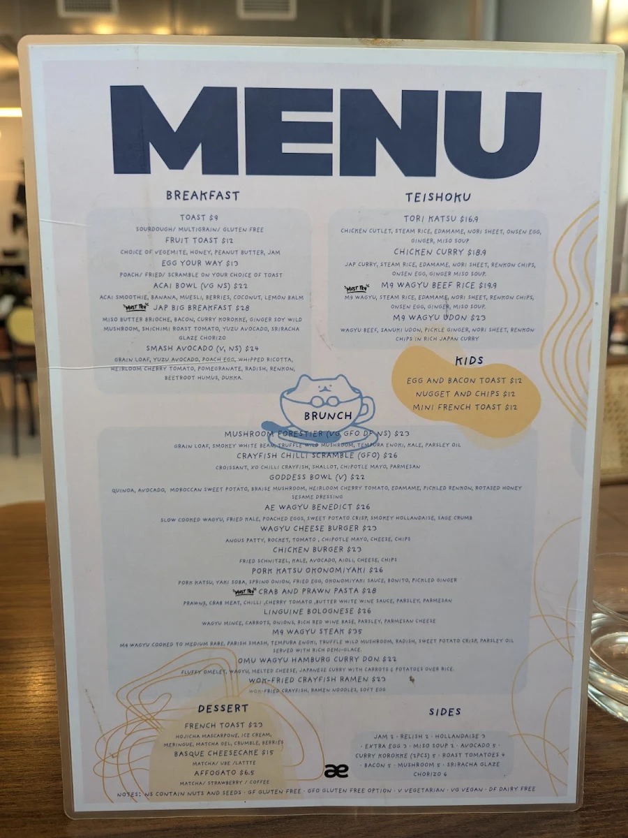 Menu, ae Melbourne