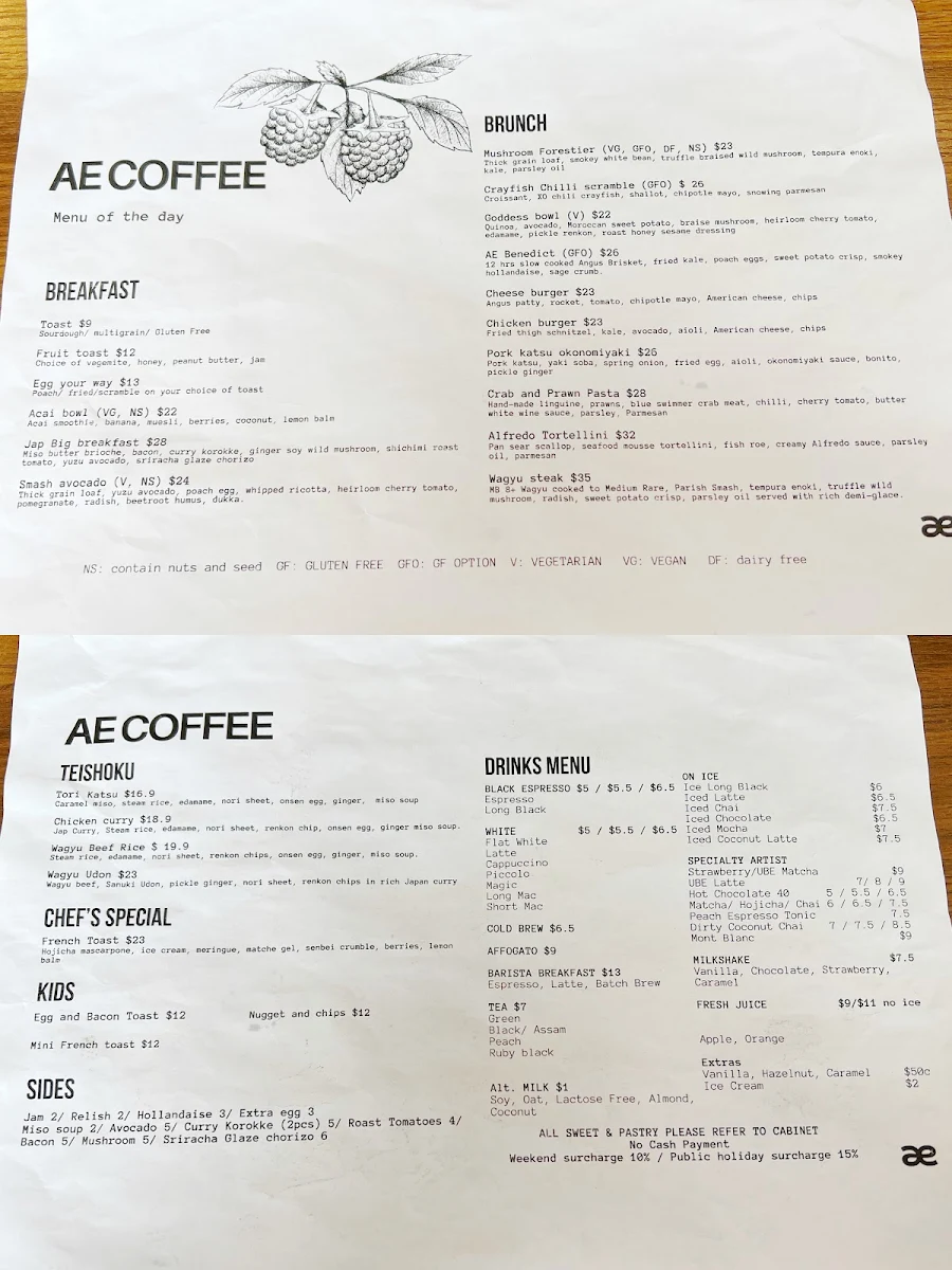 Menu, ae Melbourne
