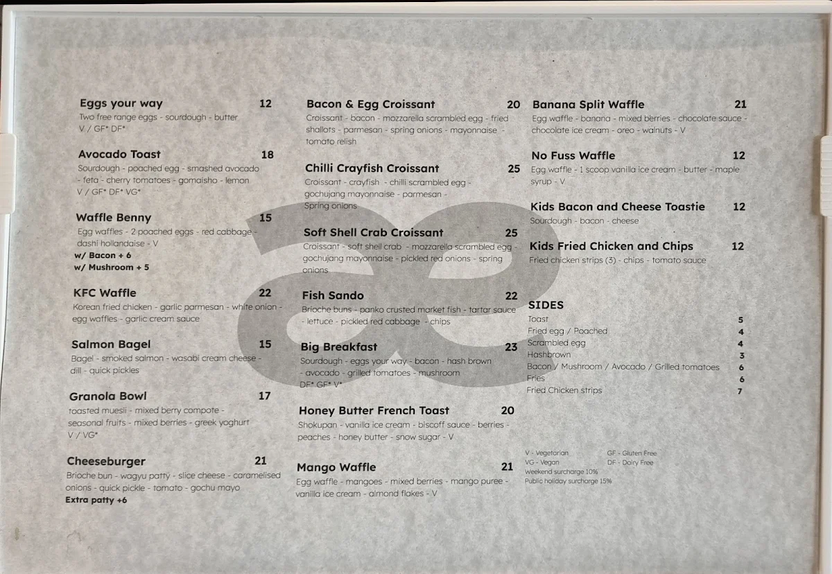 Menu, ae Melbourne