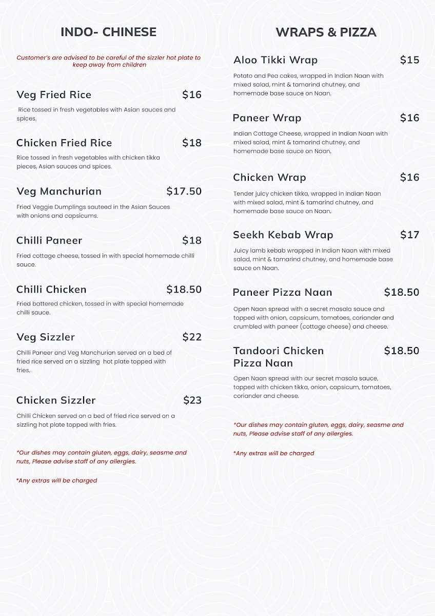 Menu, Patiala Shahi Indian Restaurant