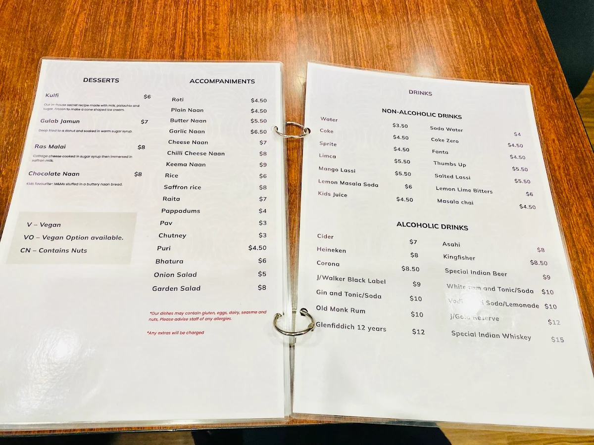 Menu, Patiala Shahi Indian Restaurant