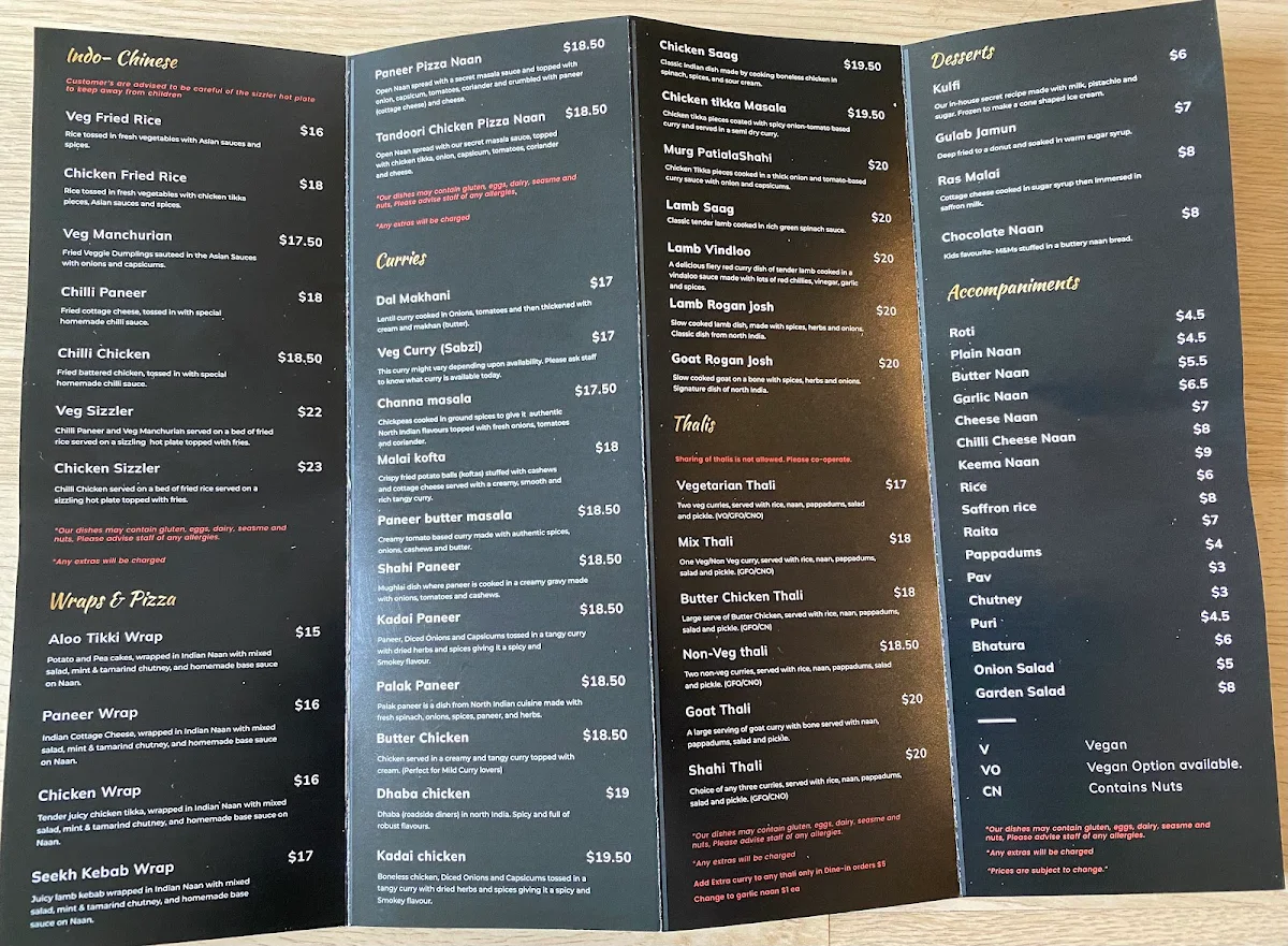 Menu, Patiala Shahi Indian Restaurant