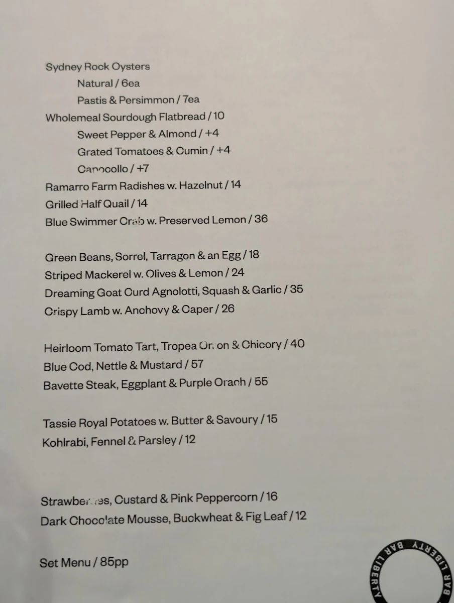 Menu, Bar Liberty