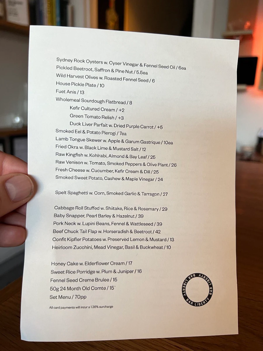 Menu, Bar Liberty
