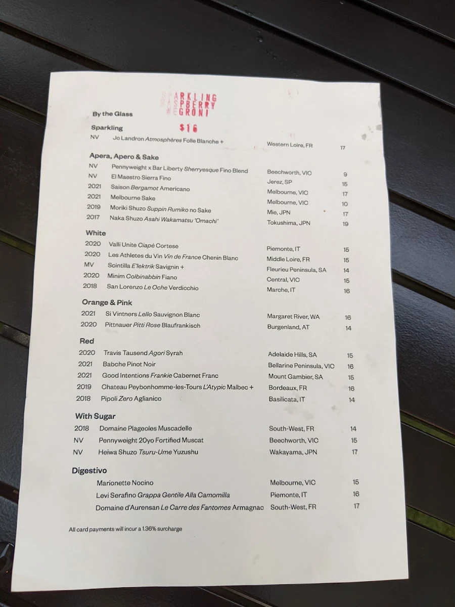 Menu, Bar Liberty