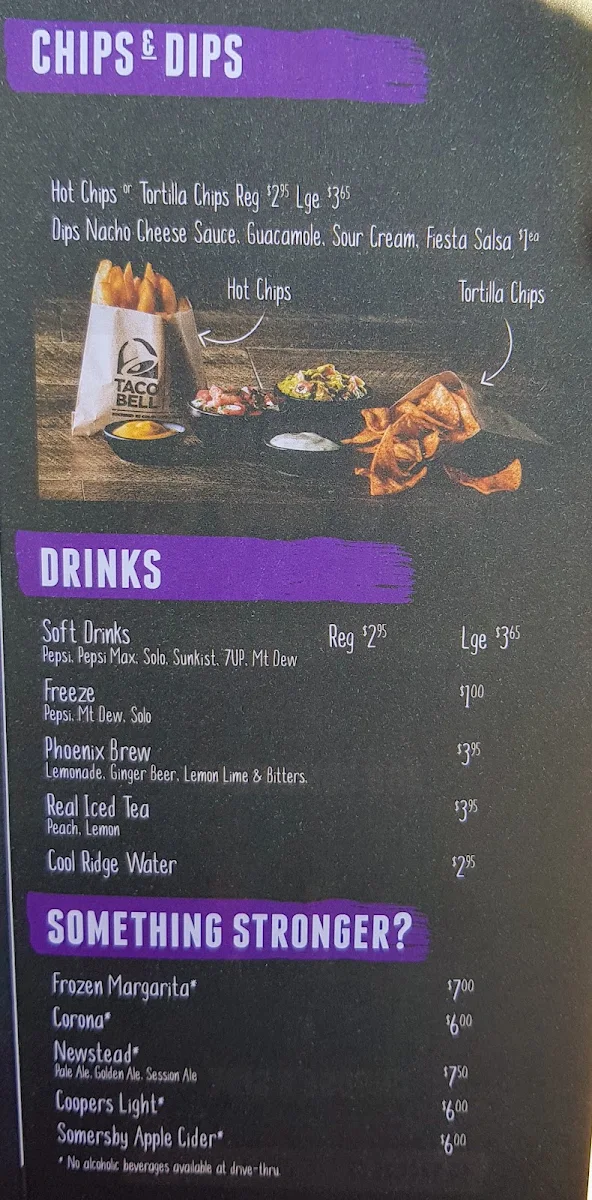 Menu, Taco Bell Annerley