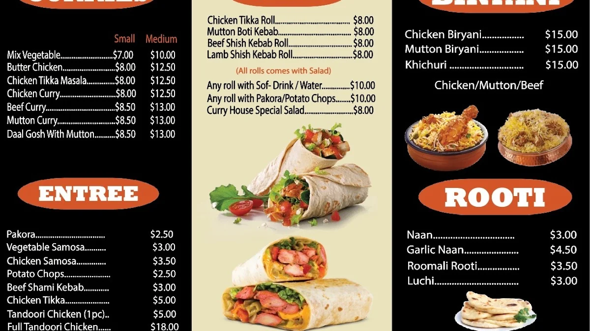 Menu, Curry House