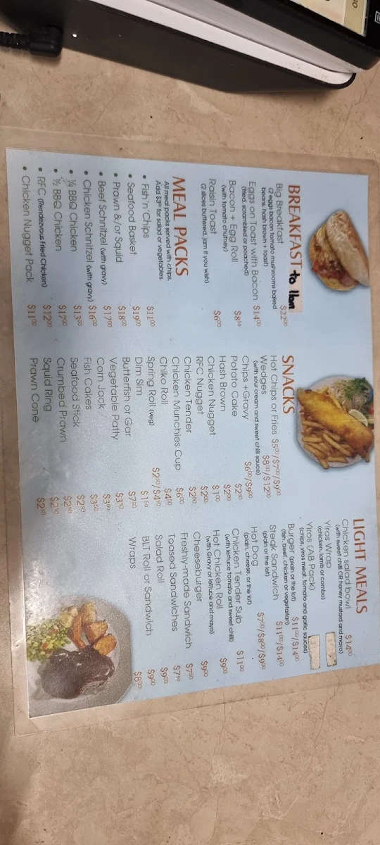 Menu, Rendezvous Takeaway & Pizza