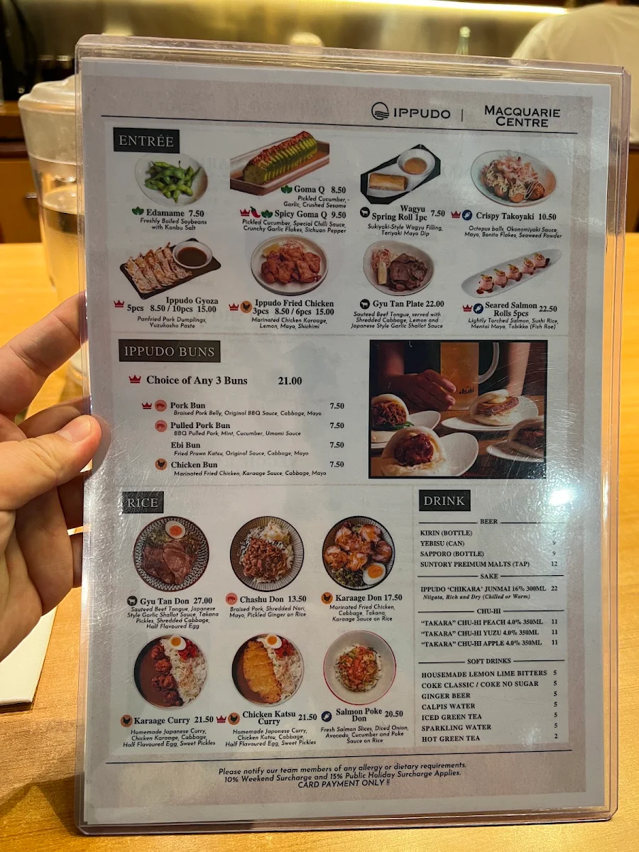 Menu, Ramen IPPUDO Macquarie Centre