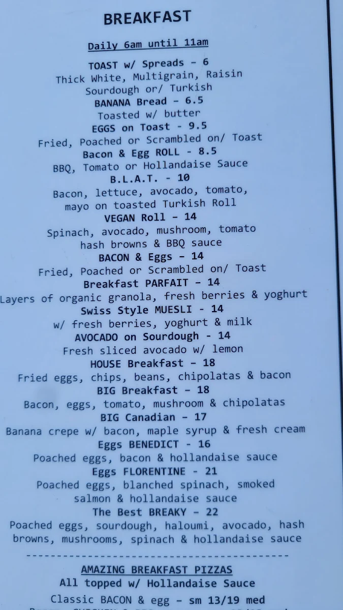 Menu, Earth 'n' Sea Pizza