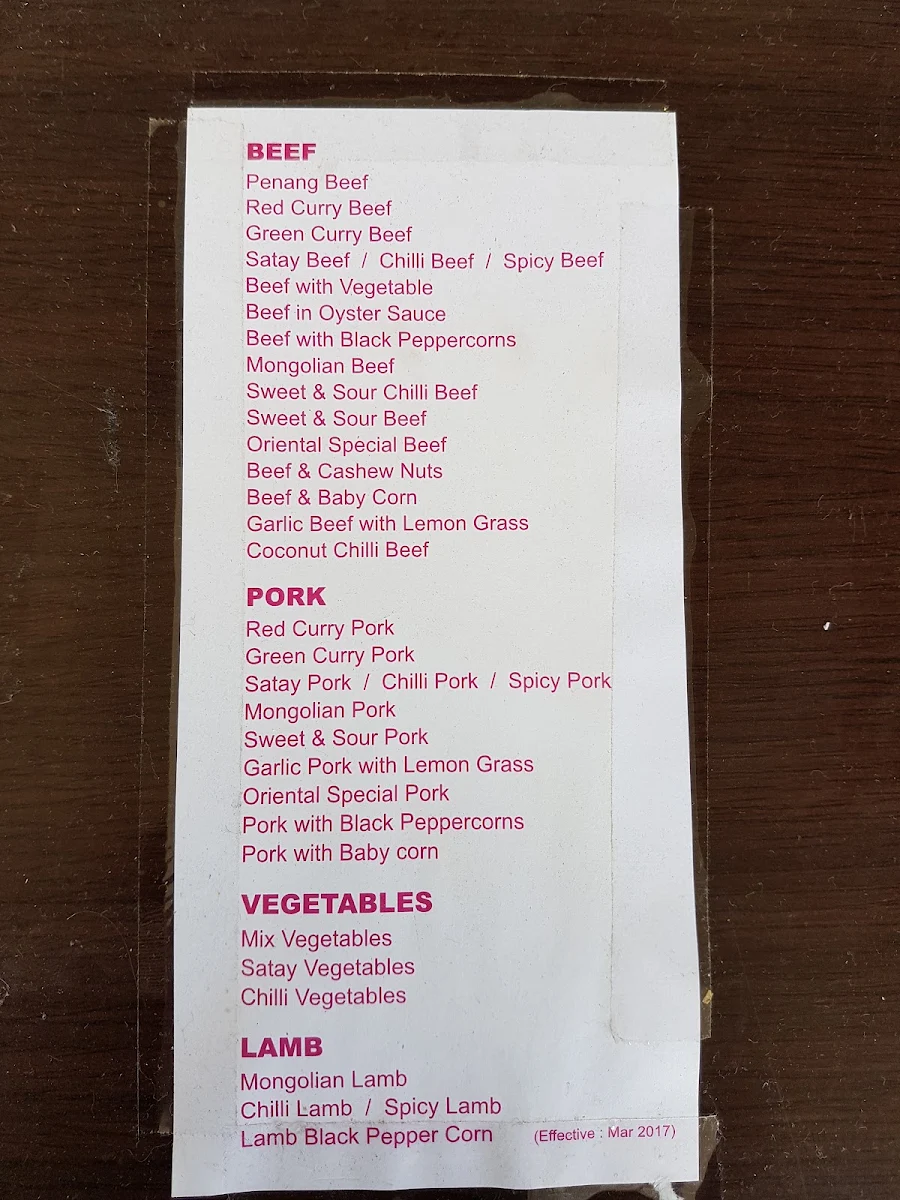 Menu, Pink Palate Restaurant