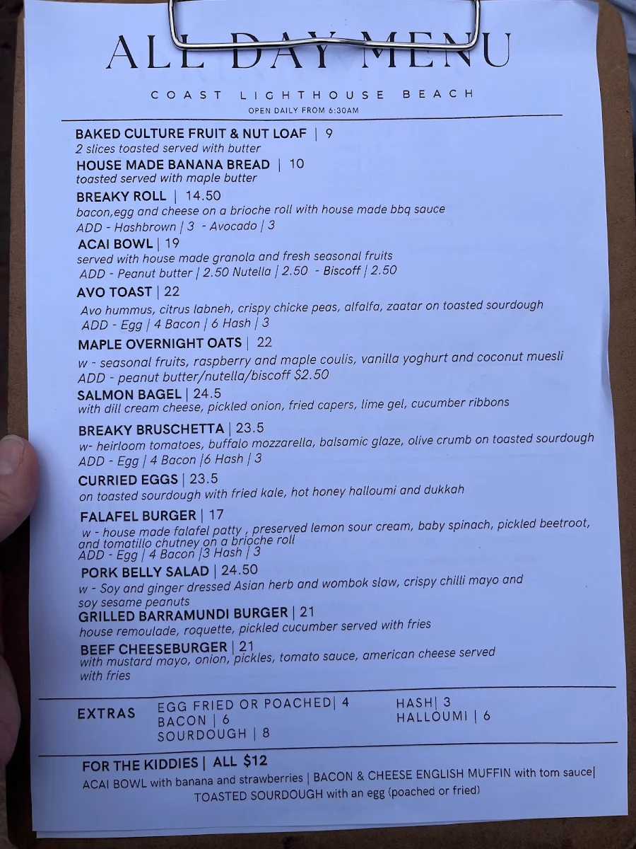 Menu, COAST Lighthouse Beach