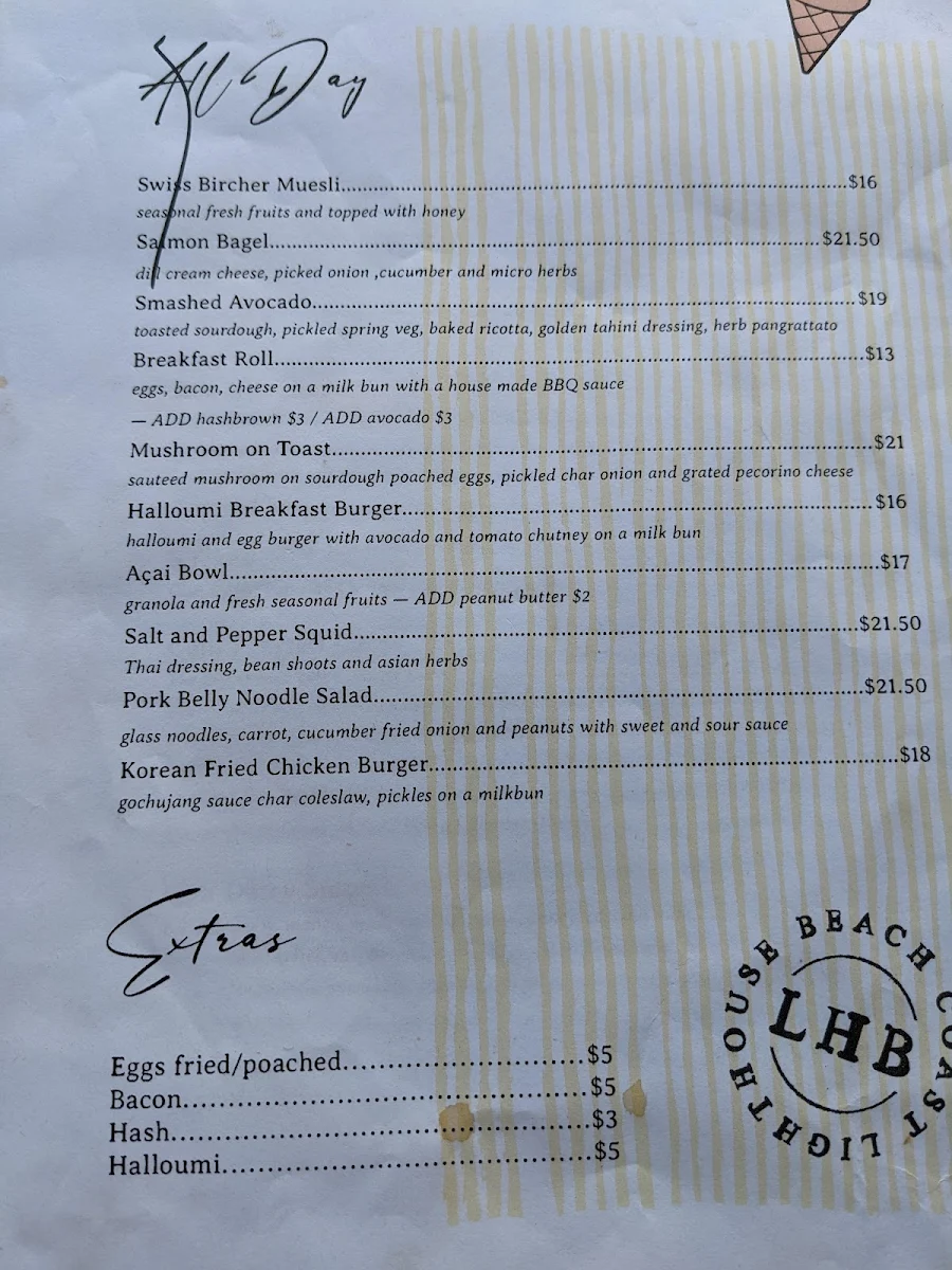 Menu, COAST Lighthouse Beach