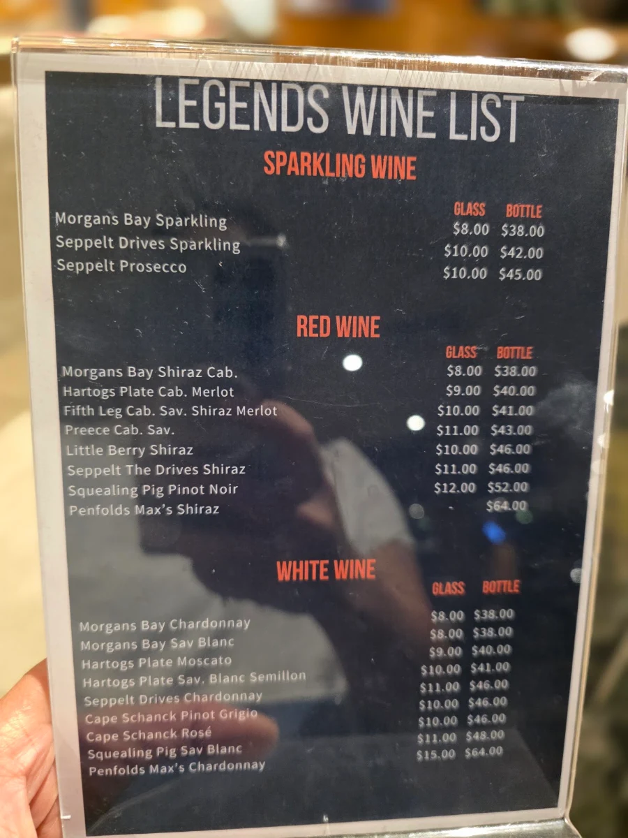 Menu, Moonee Valley Legends