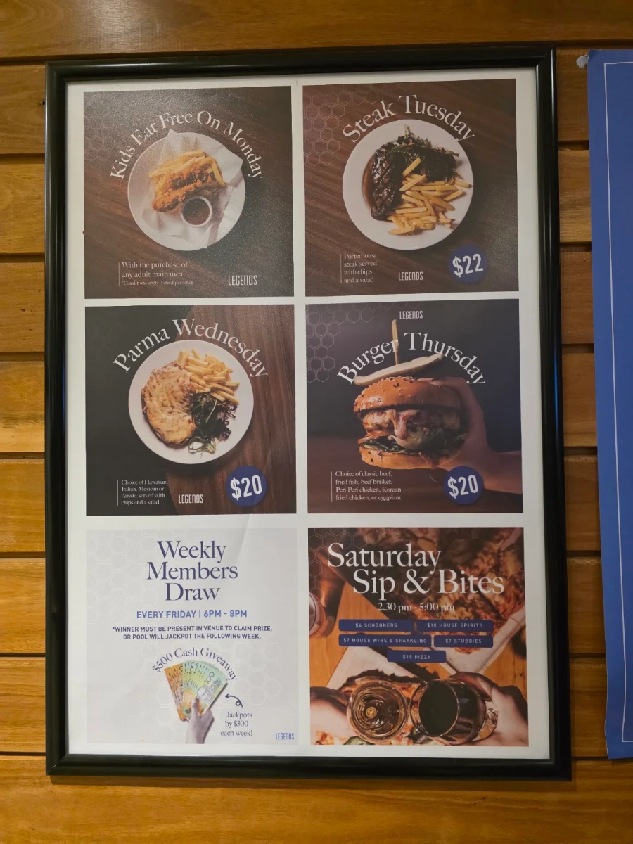 Menu, Moonee Valley Legends
