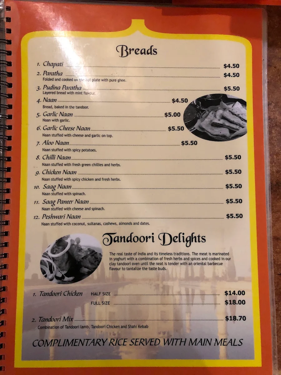 Menu, Halims Indian Taj Restaurant