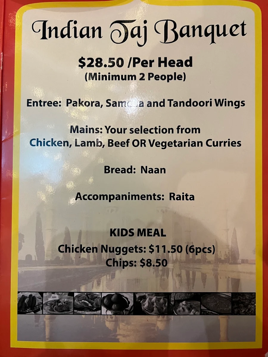 Menu, Halims Indian Taj Restaurant