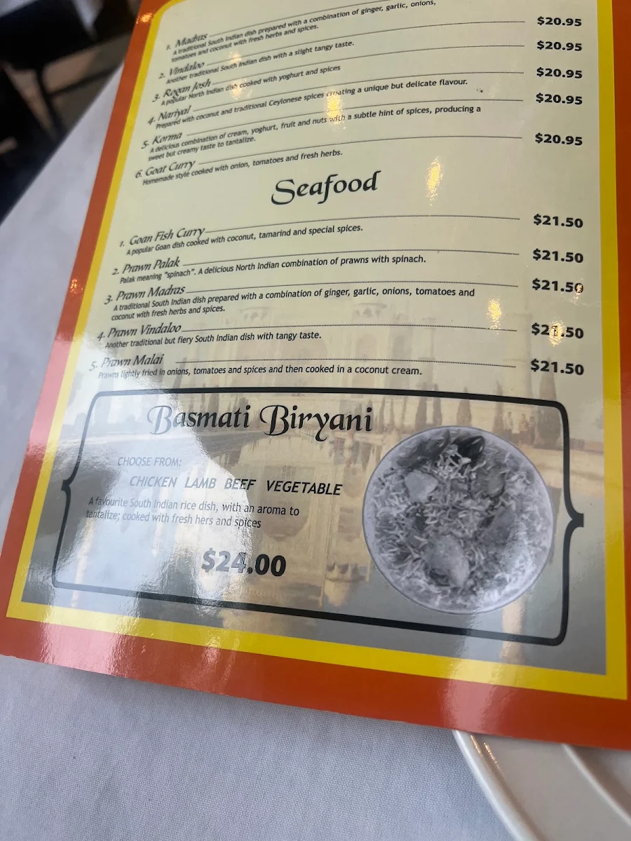 Menu, Halims Indian Taj Restaurant