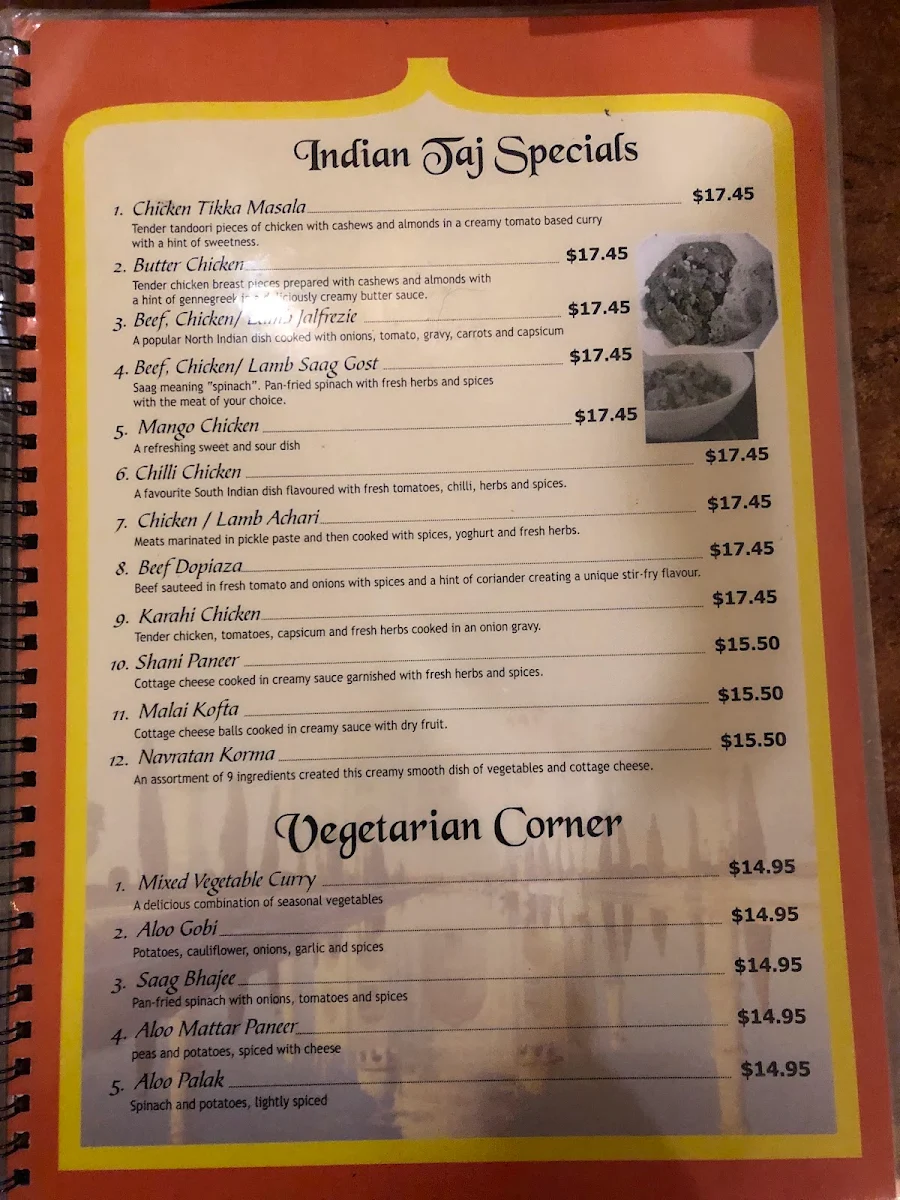 Menu, Halims Indian Taj Restaurant