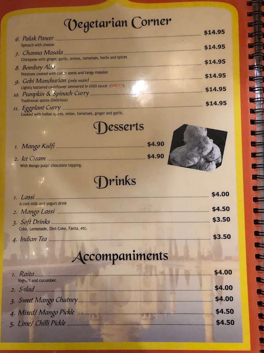 Menu, Halims Indian Taj Restaurant