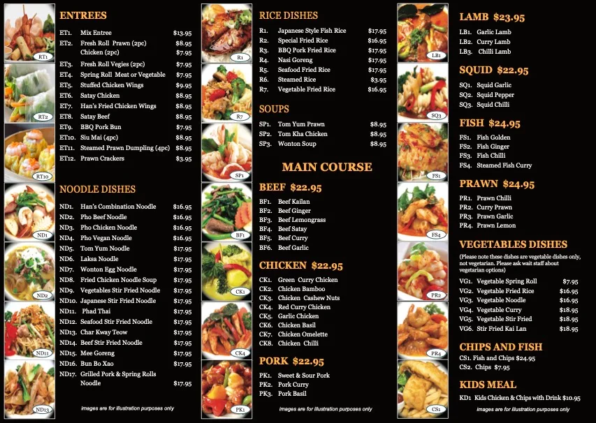 Menu, Han Asian Cuisine
