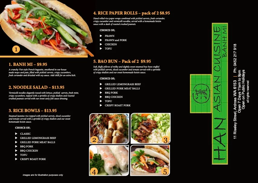 Menu, Han Asian Cuisine