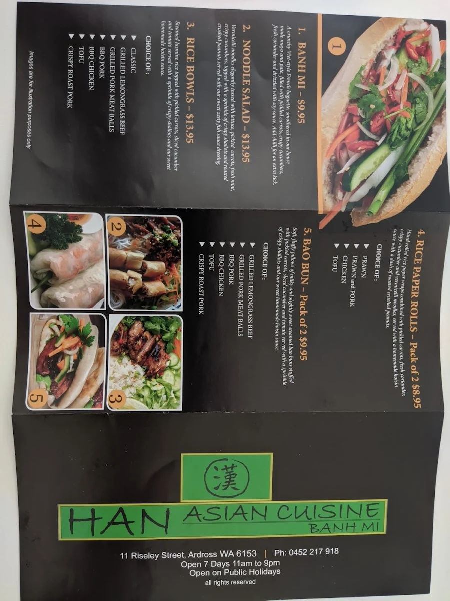 Menu, Han Asian Cuisine