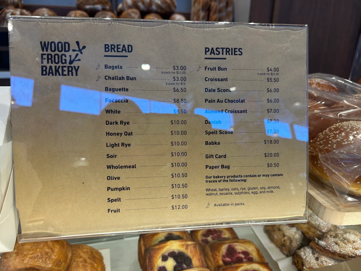 Menu, Woodfrog Bakery The Pines