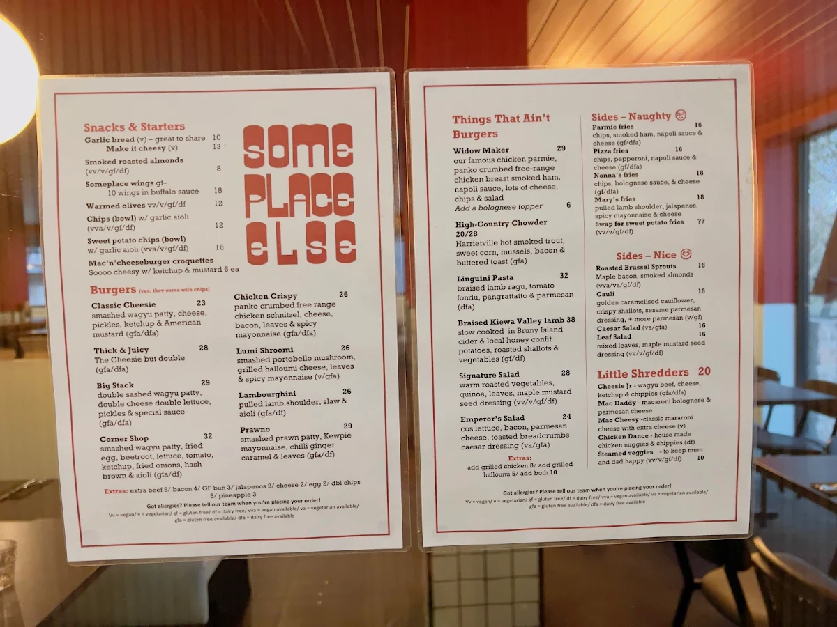 Menu, SomePlace Else Falls Creek