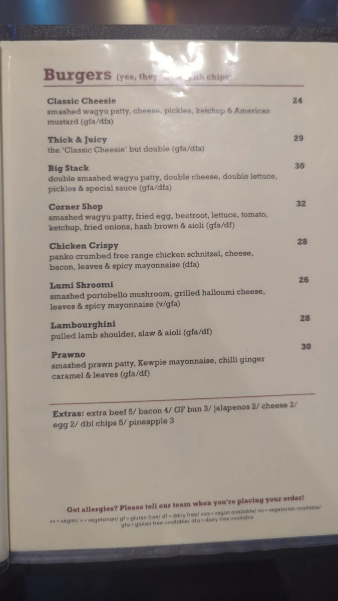 Menu, SomePlace Else Falls Creek