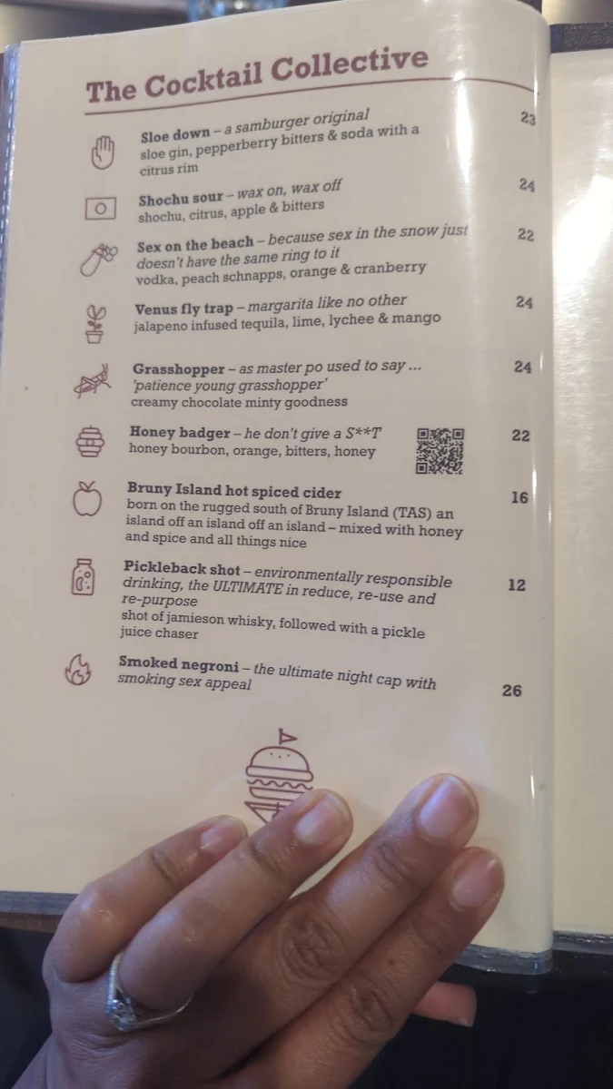 Menu, SomePlace Else Falls Creek