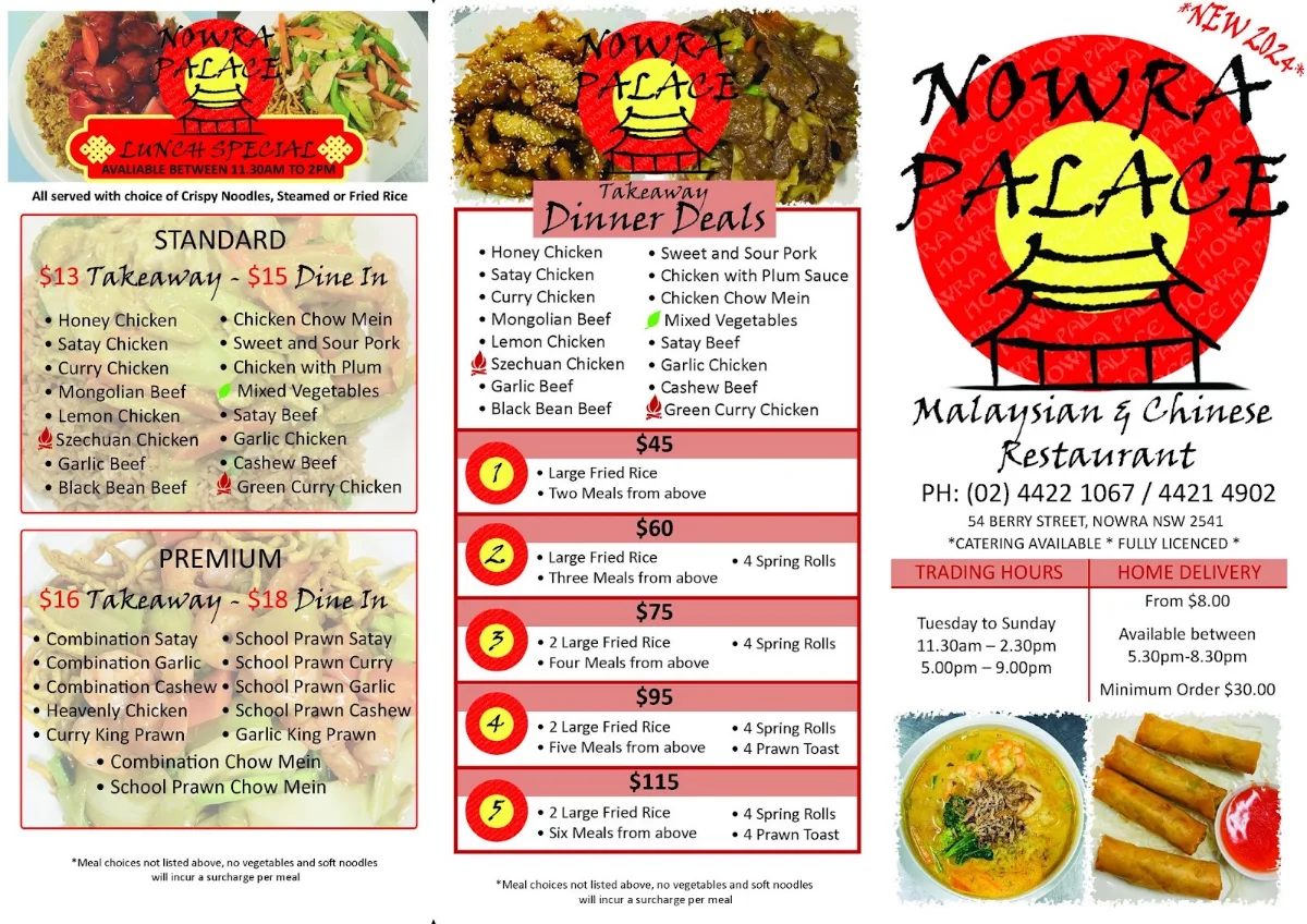 Menu, Nowra Palace Malaysian & Chinese Restaurant
