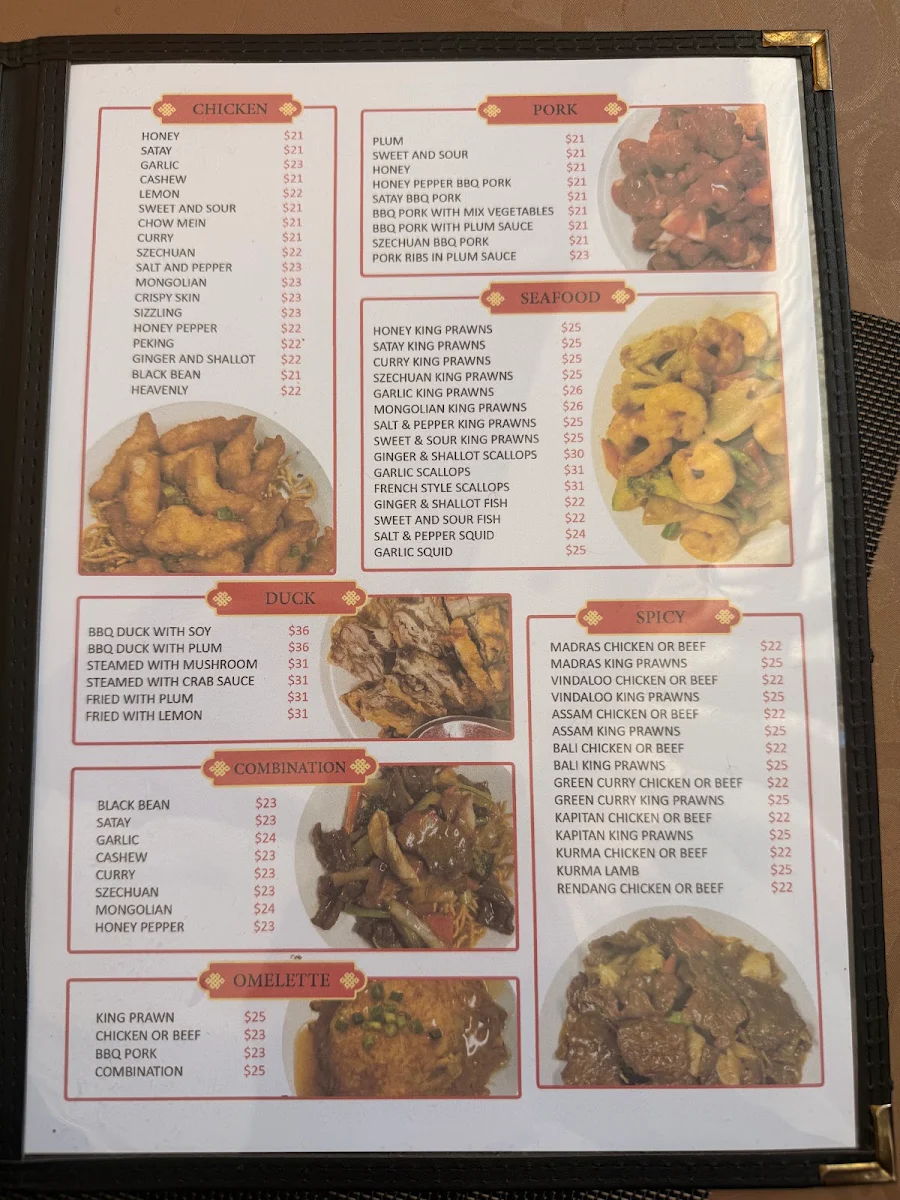 Menu, Nowra Palace Malaysian & Chinese Restaurant