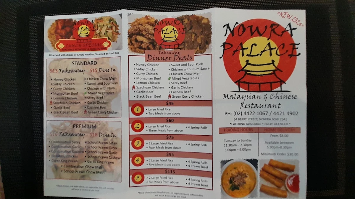 Menu, Nowra Palace Malaysian & Chinese Restaurant