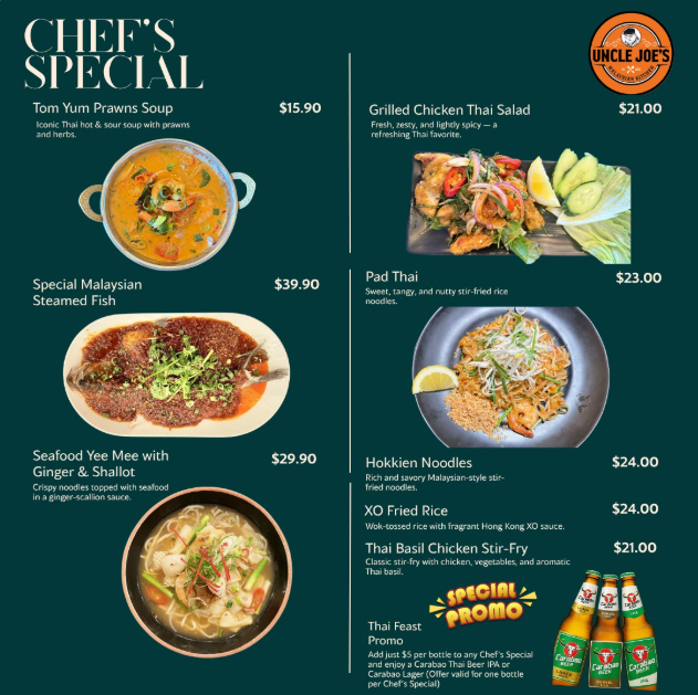 Menu, Uncle Joe's Malaysian Kitchen