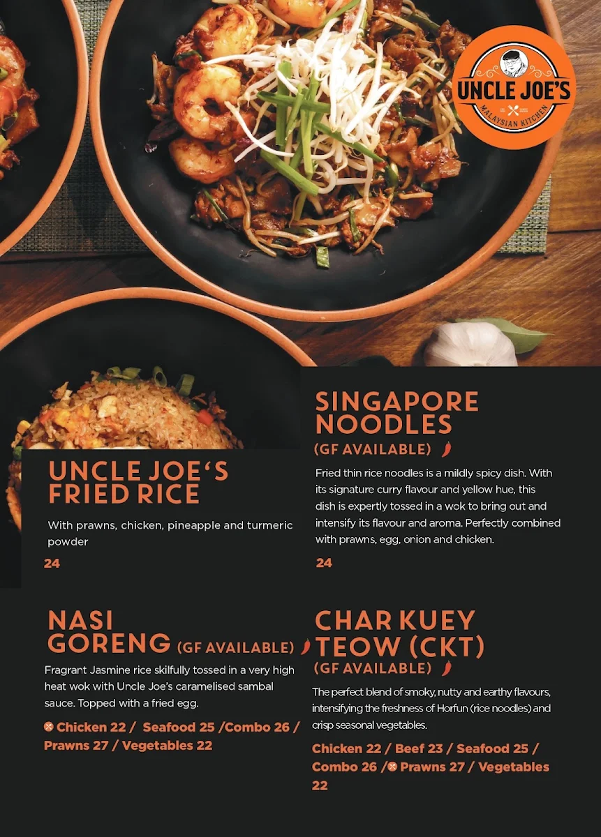 Menu, Uncle Joe's Malaysian Kitchen